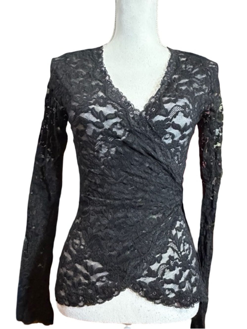 Moda International Black Floral Lace Wrap Top Cardigan Y2K XS